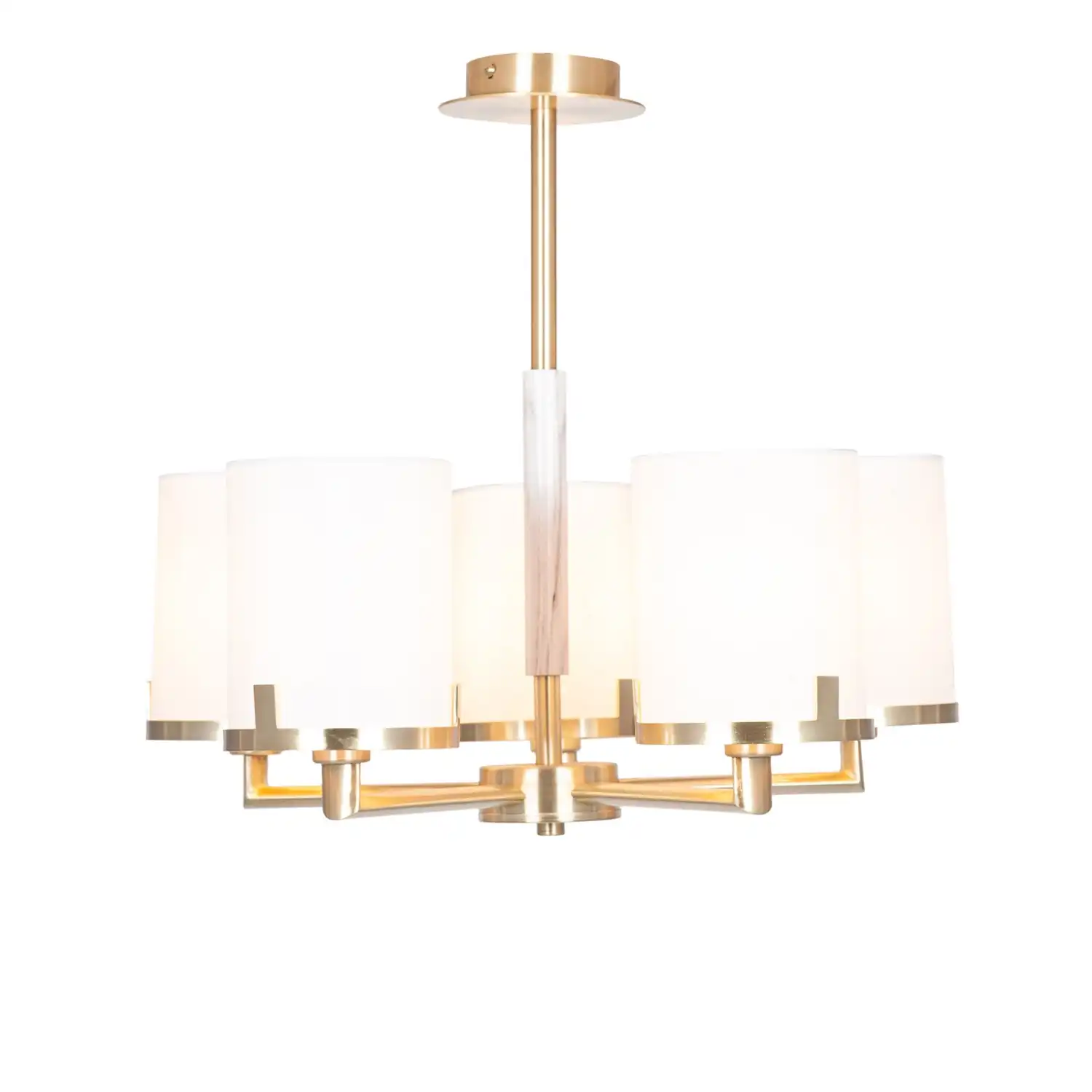 Gold Metal 5 Arm Pendant Ceiling Light with Marble Effect