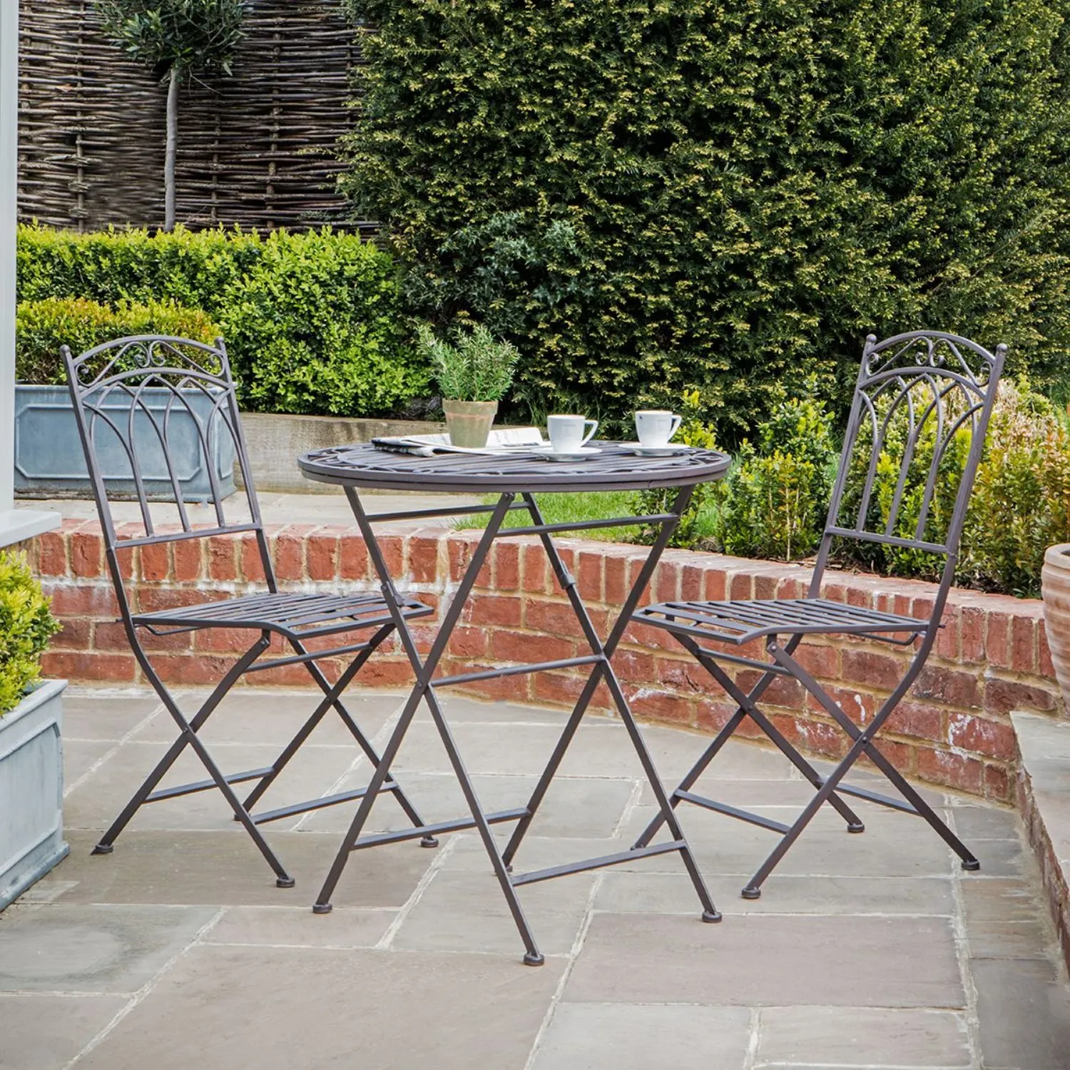 Distressed Brown Outdoor Metal Bistro Table and 2 Chair Set