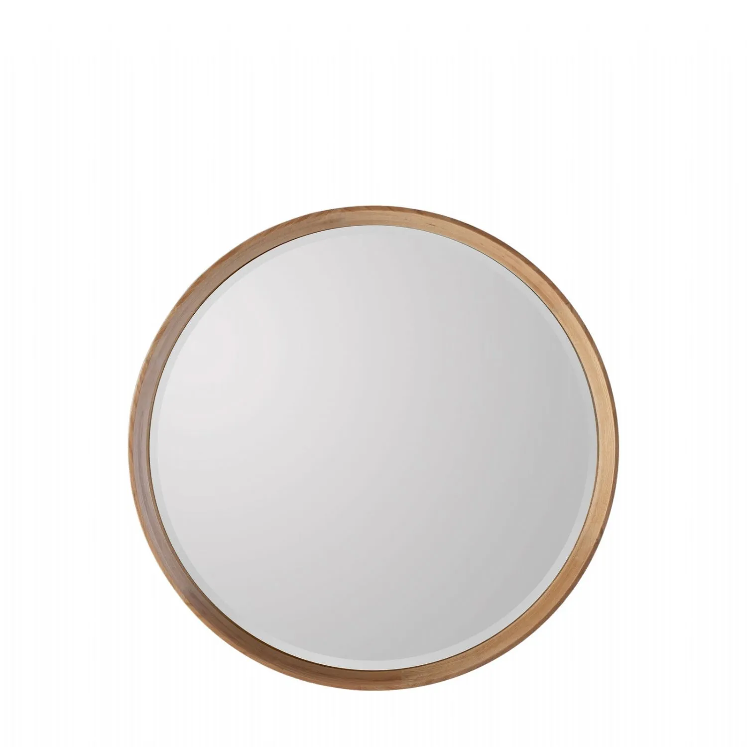 Oak Wood Round Small Bevelled Wall Mirror