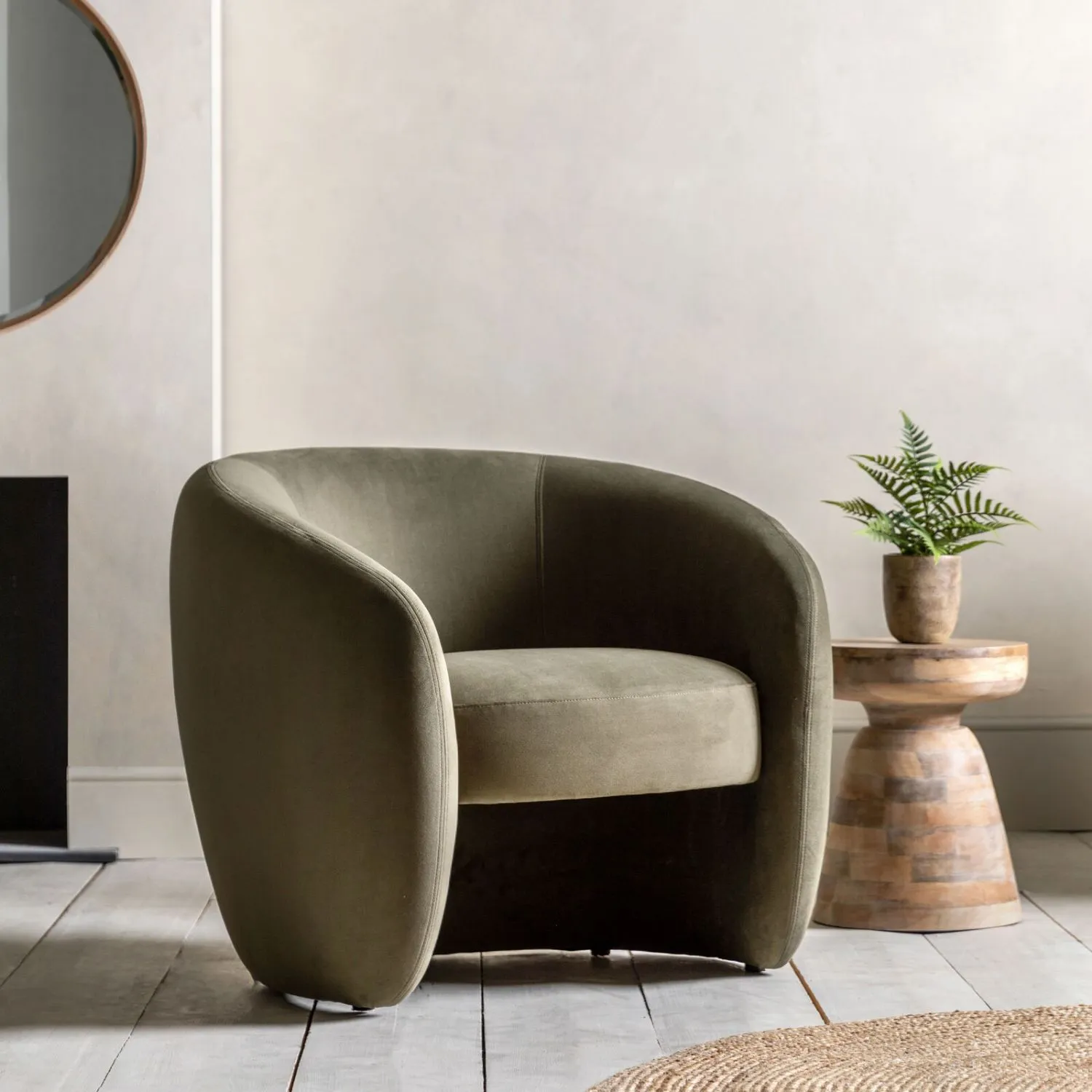 Retro Green Fabric Curved Armchair