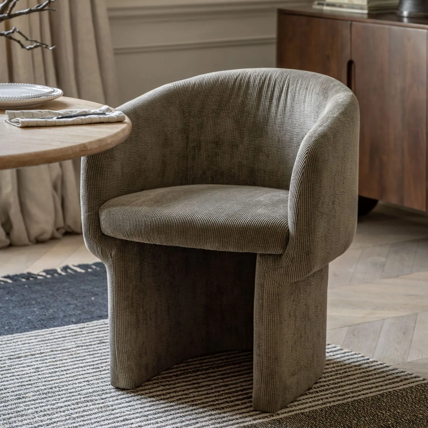 Retro Grey Fabric Curved Back Tub Dining Chair