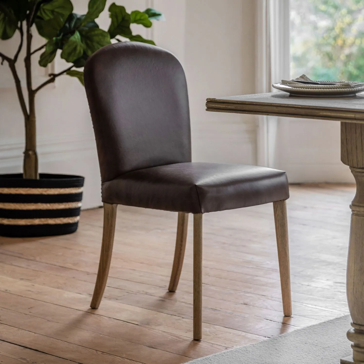 Antique Brown Leather Dining Chair Oak Legs