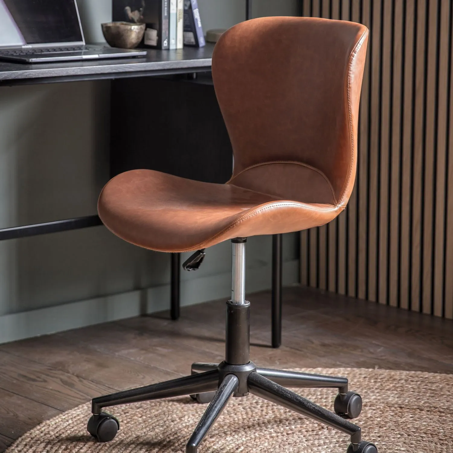 Tan Brown Leather Effect Swivel Office Chair