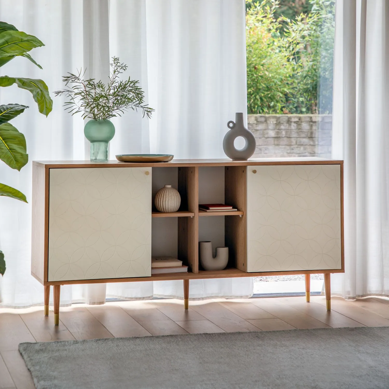 Patterned White Painted Oak 2 Door Display Sideboard