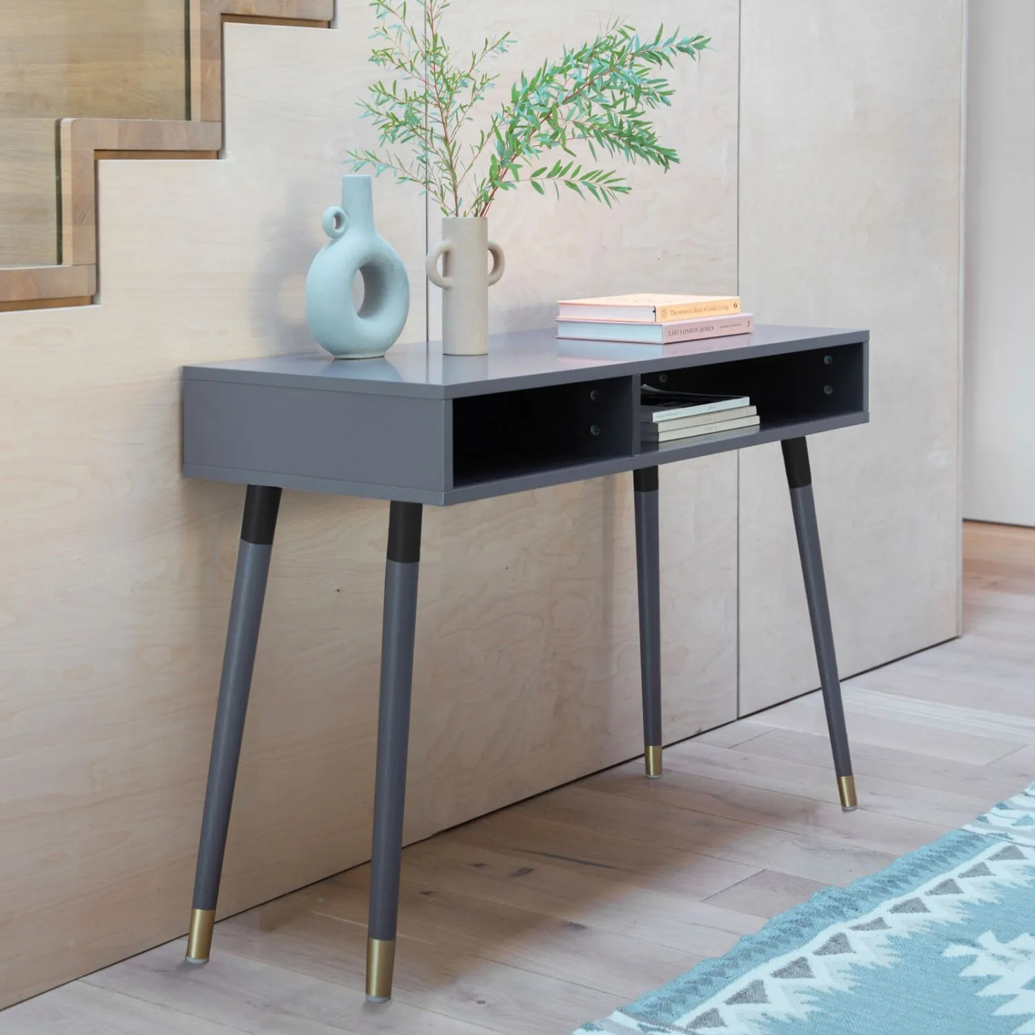 Grey Home Office Console Table Desk with Shelf