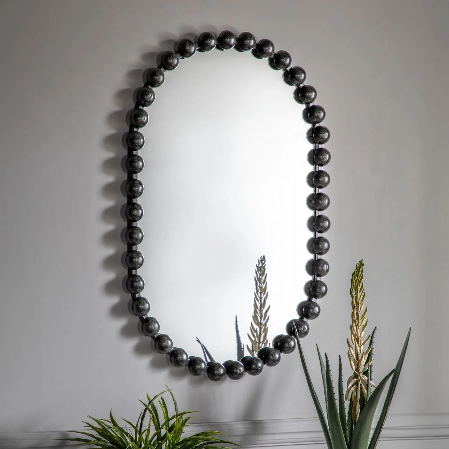 Large Black Beaded Oval Wall Mirror