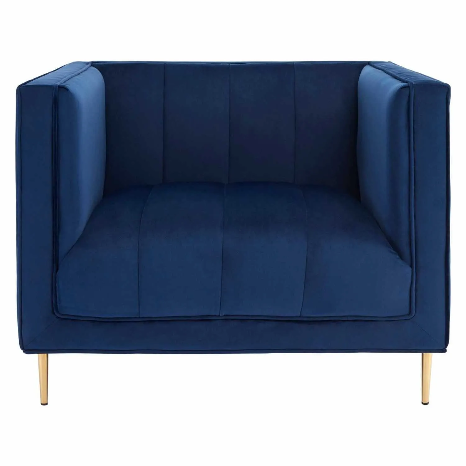 Modern Otylia Deep Blue Velvet Fabric Armchair With Gold Metal Feet