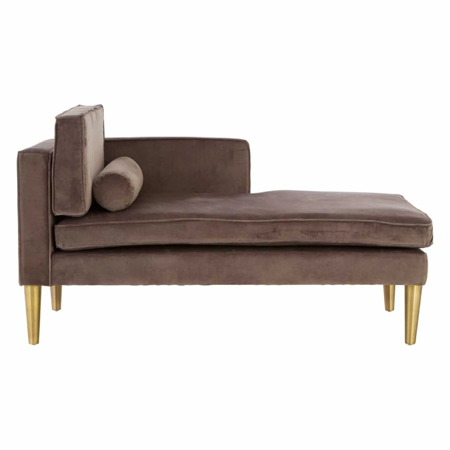 Grey Velvet Fabric Left Arm Chaise Longue With Gold Metal Legs
