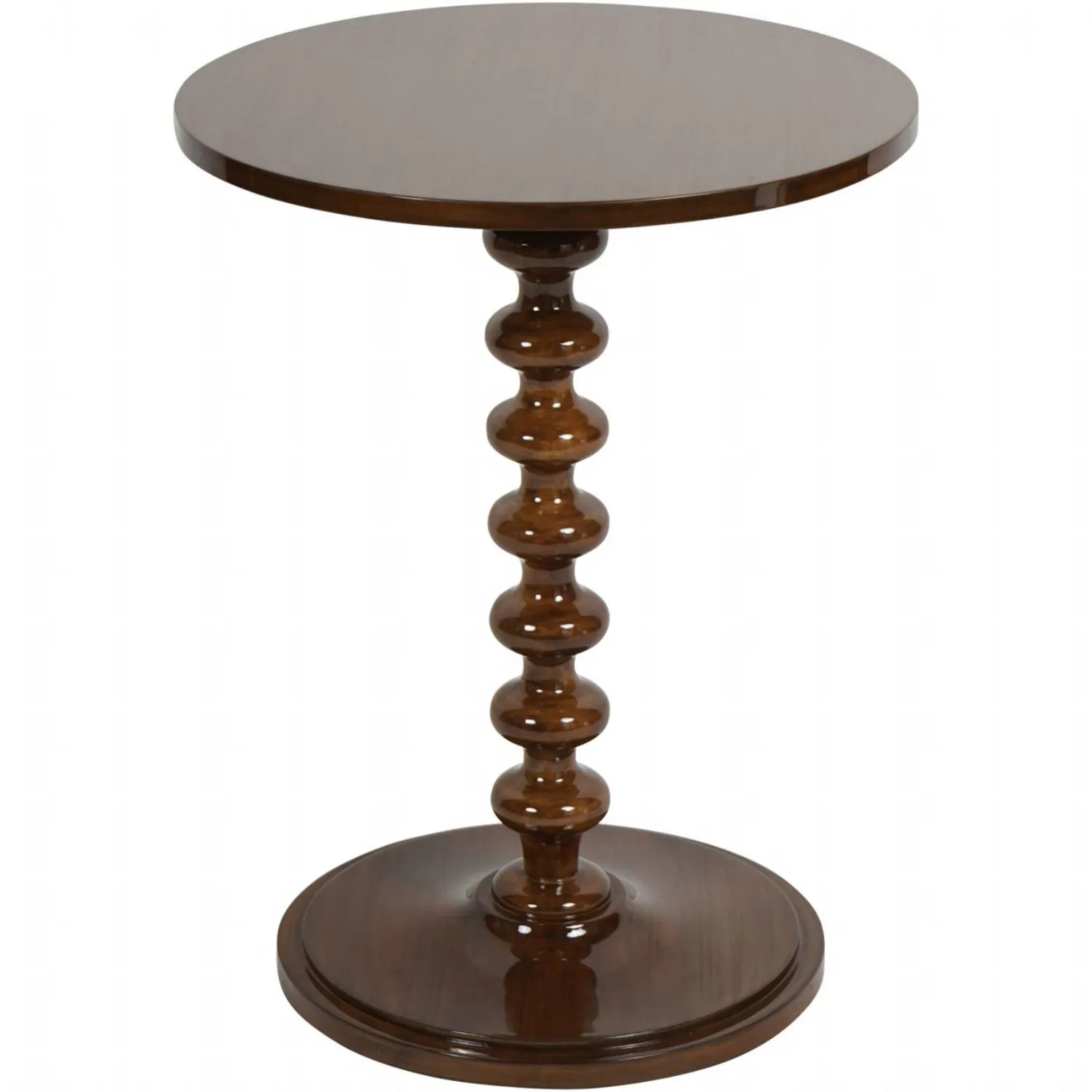 Glossy Dark Wood Turned Bobbin Round Side Lamp Table