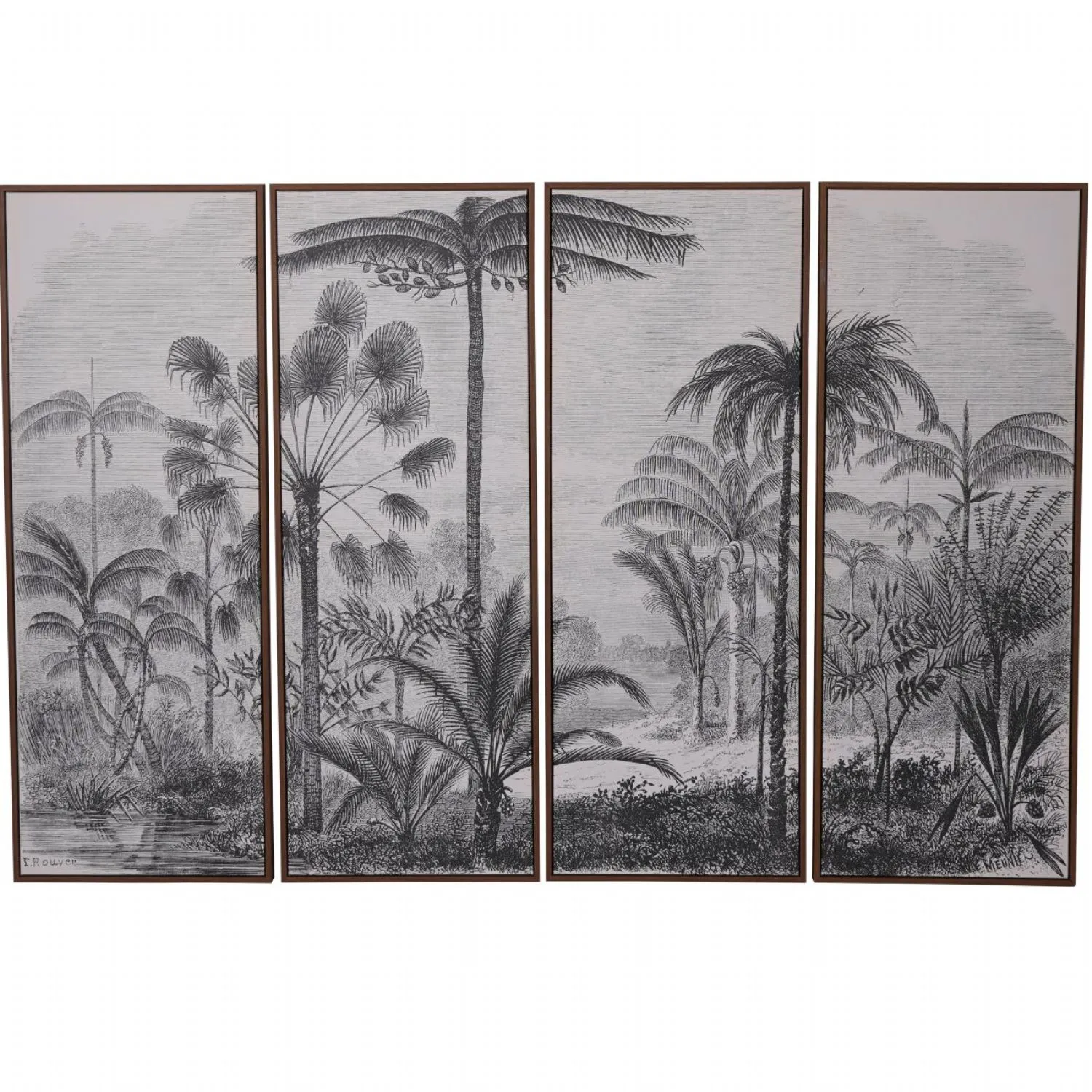 Monochrome Set of 4 Palm Tree Framed Canvas Prints