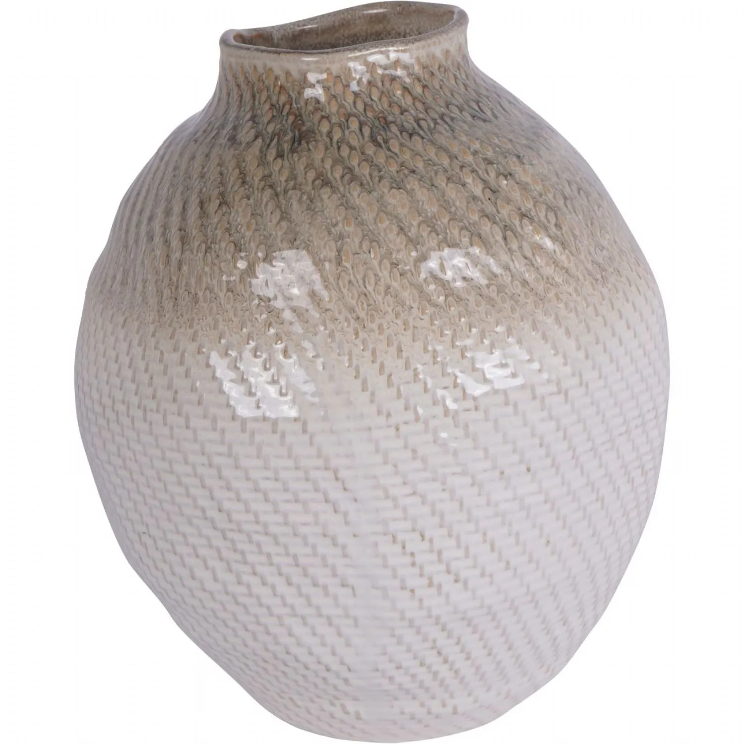 White Grey Glazed Large Ceramic Woven Vase