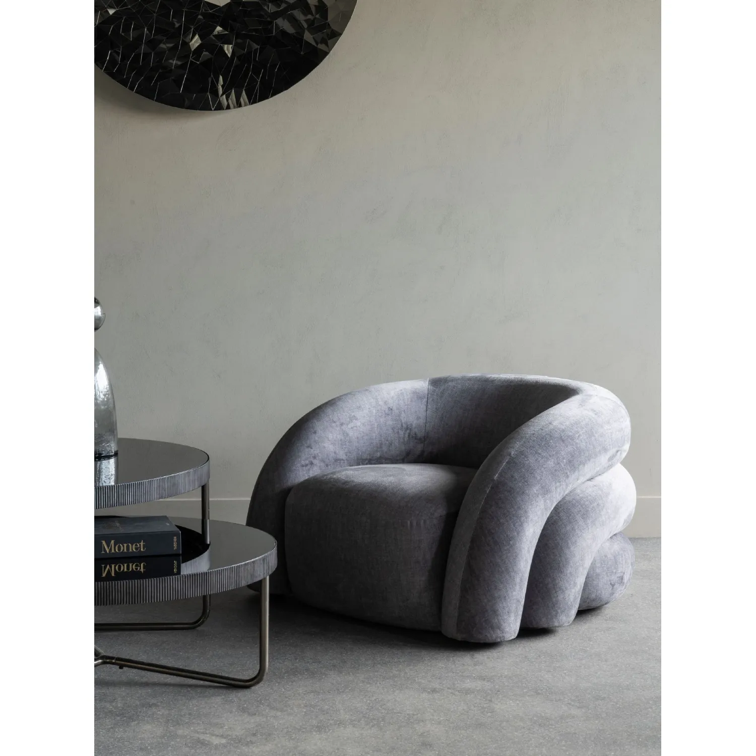 Grey Fabric Upholstered Curved Snug Chair