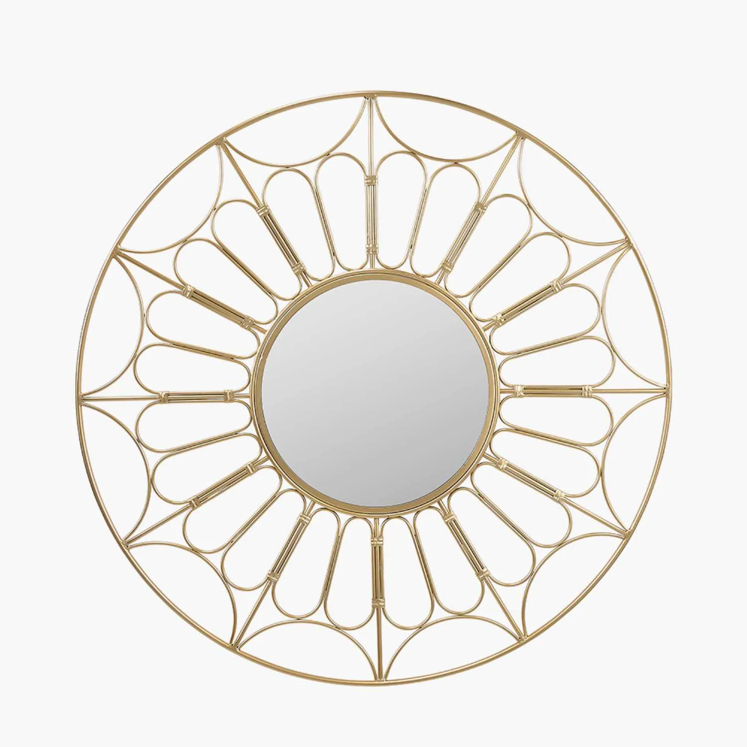 Gold Metal Cane Effect Frame Round Wall Mirror