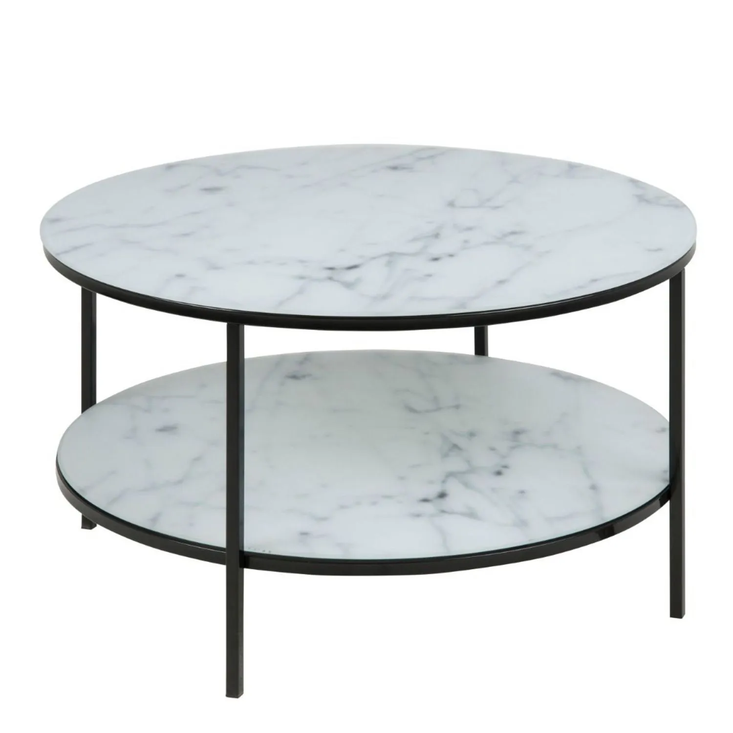 Alisma Round Coffee Table with Marble Effect Top And Black Legs