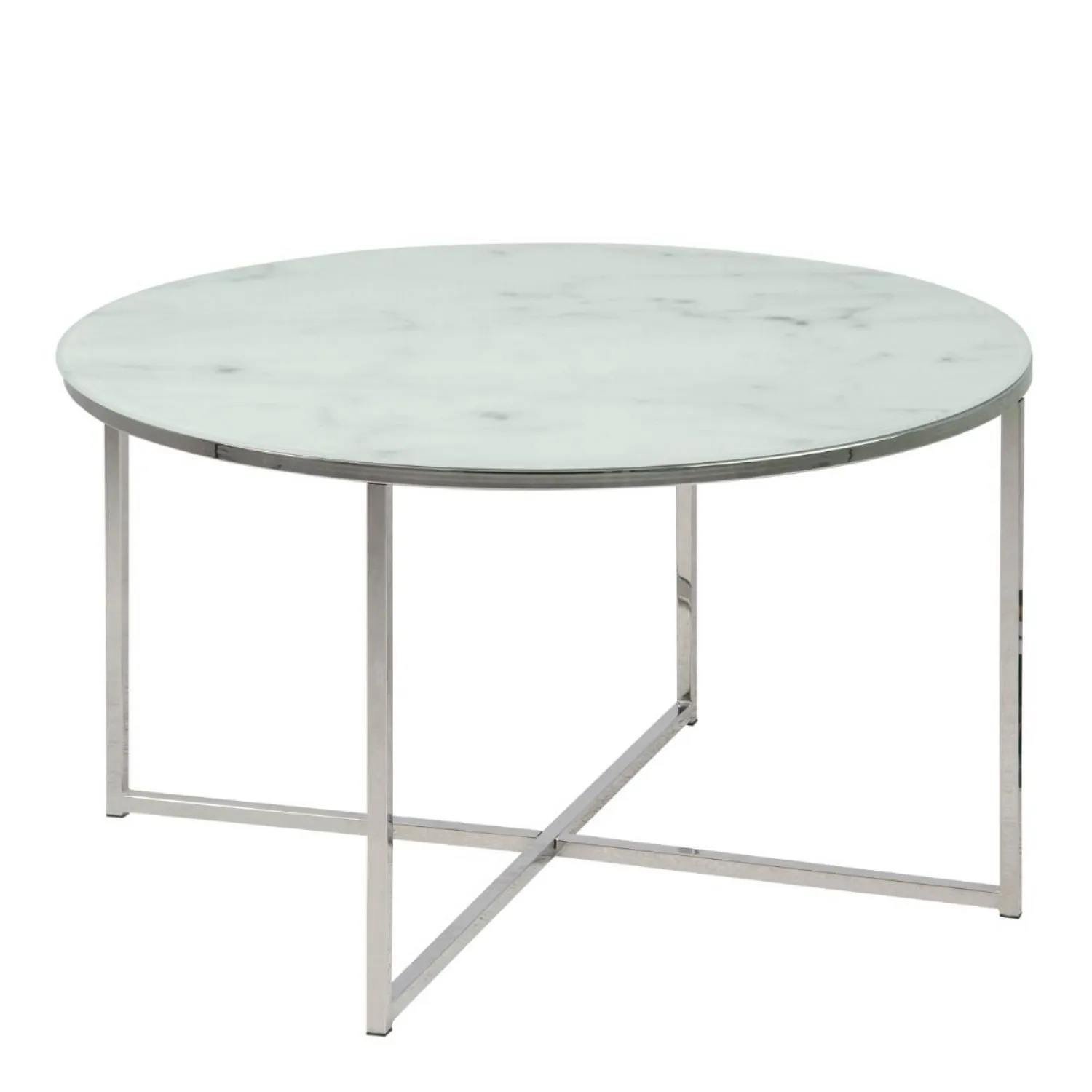 Alisma Round Coffee Table with White Marble Top And Silver Legs