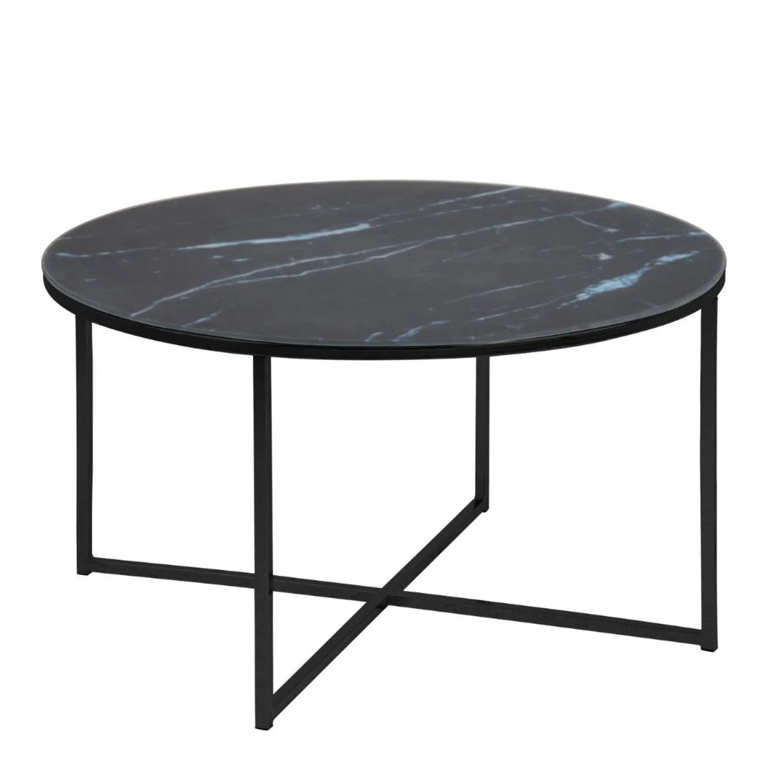 Alisma Round Coffee Table with Black Marble Top And Black Legs