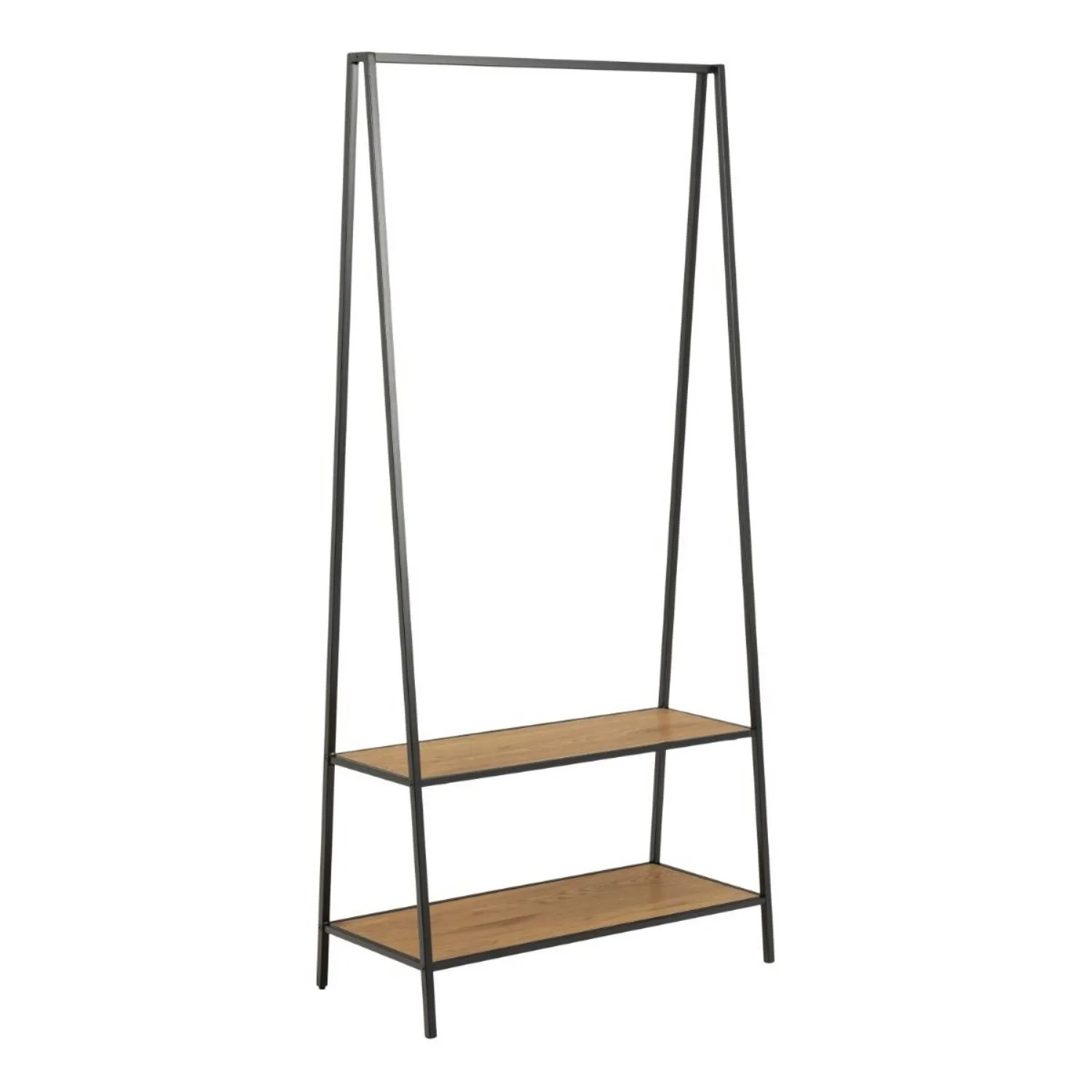 Seaford Black Metal Clothes Rack with 2 Oak Shelves