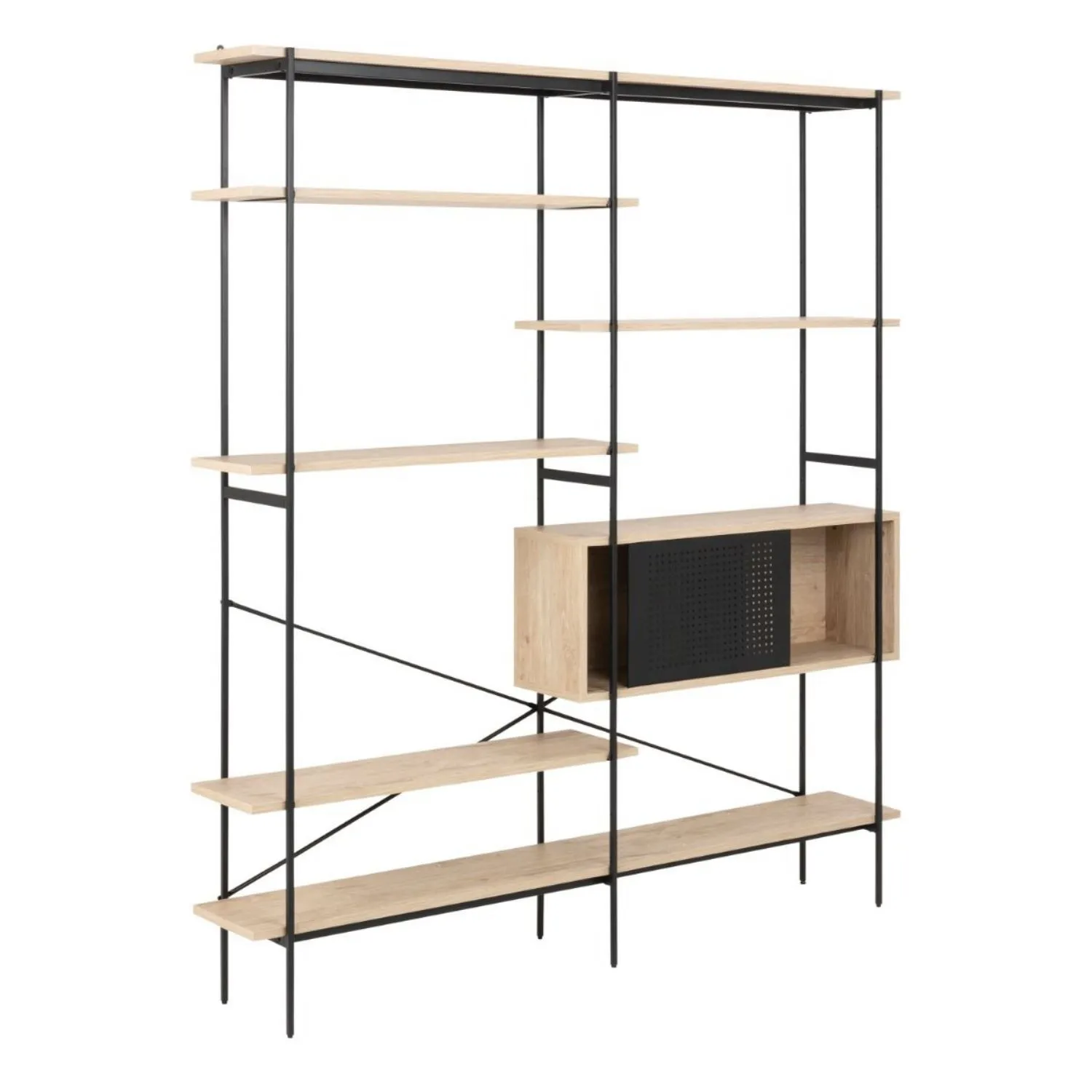 Angus Bookcase with 1 Sliding Door And 5 Shelves in White Oak And Black