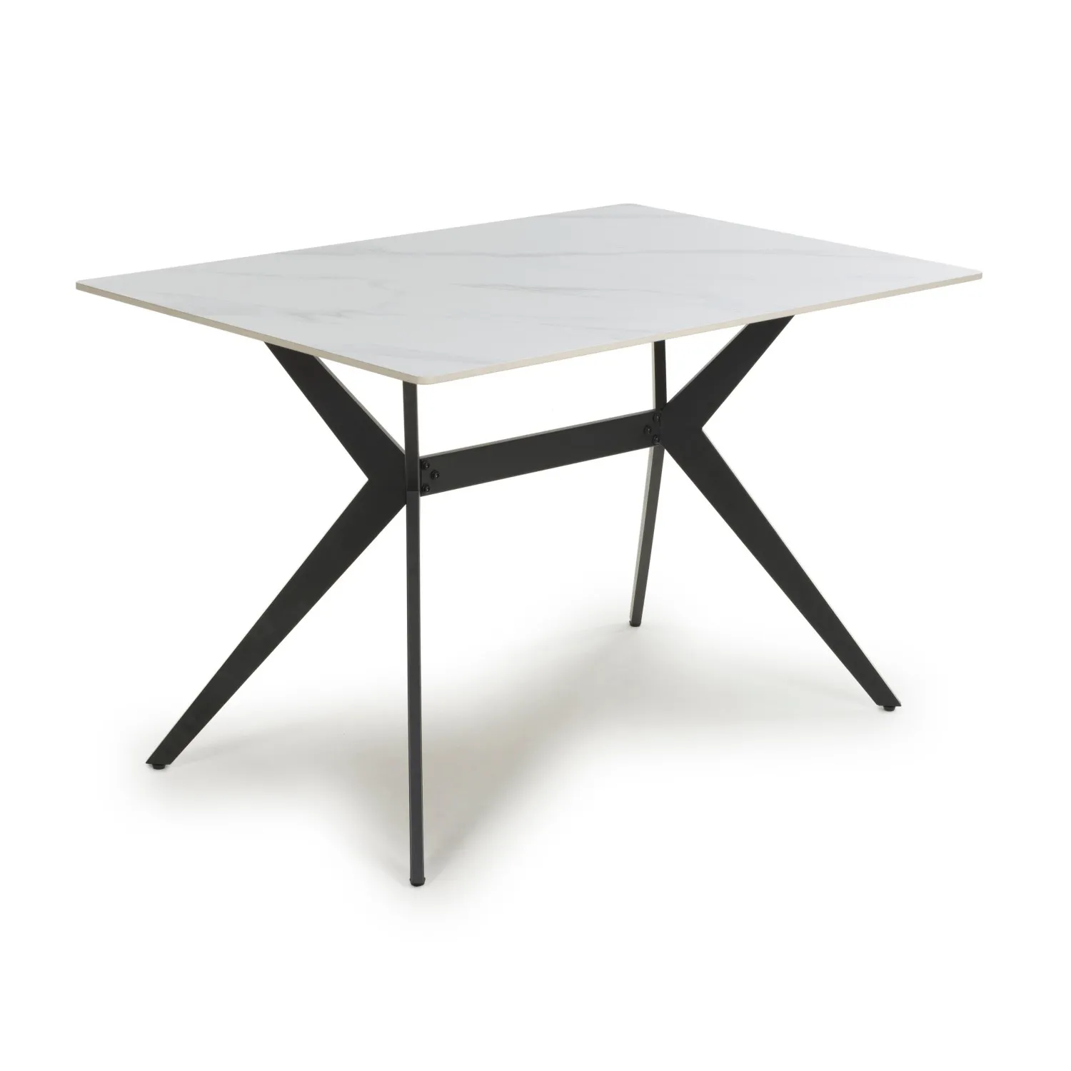 White Sintered Stone 120cm Dining Table Black Metal Frame