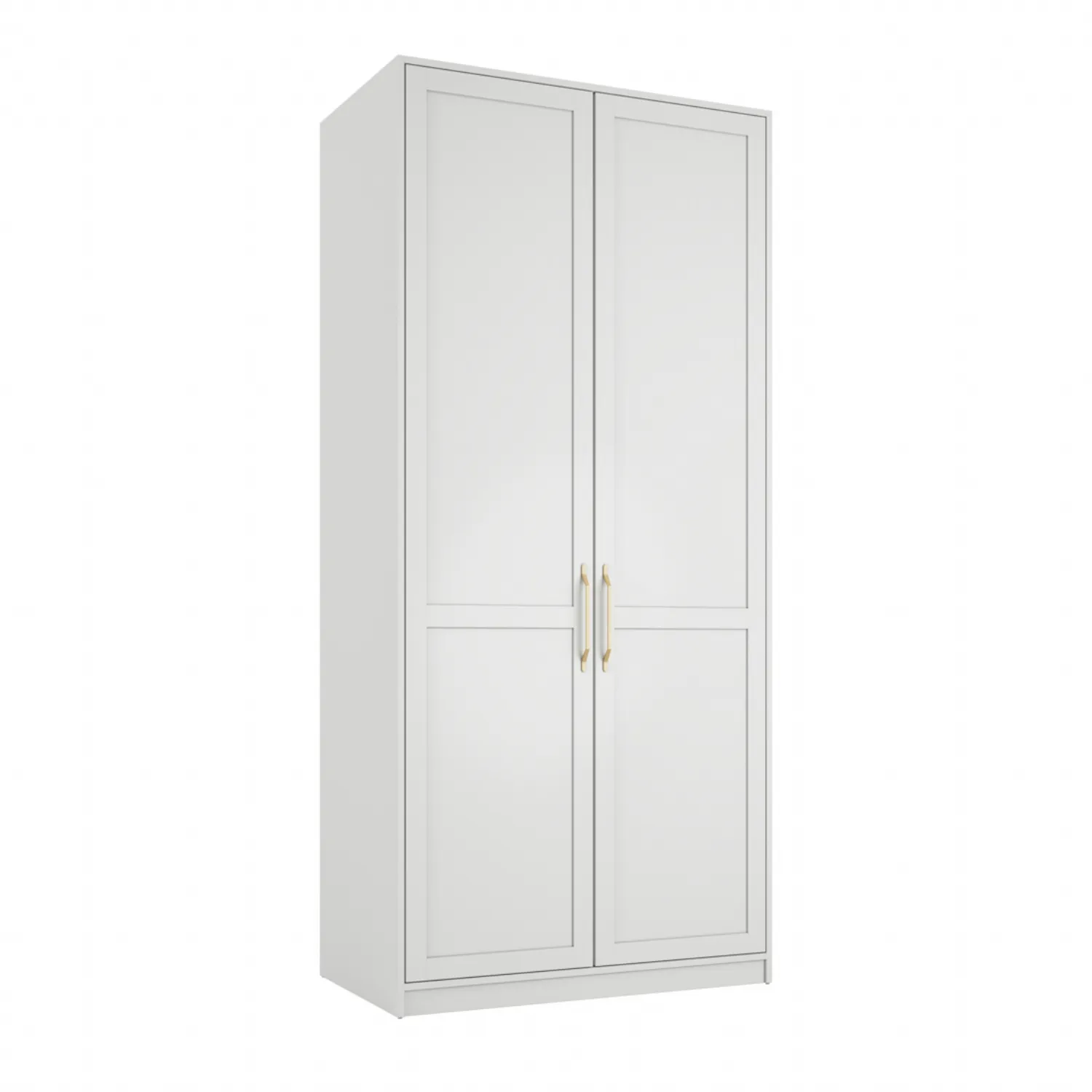 Shaker Style White 2 Door Double Wardrobe Brass Handles