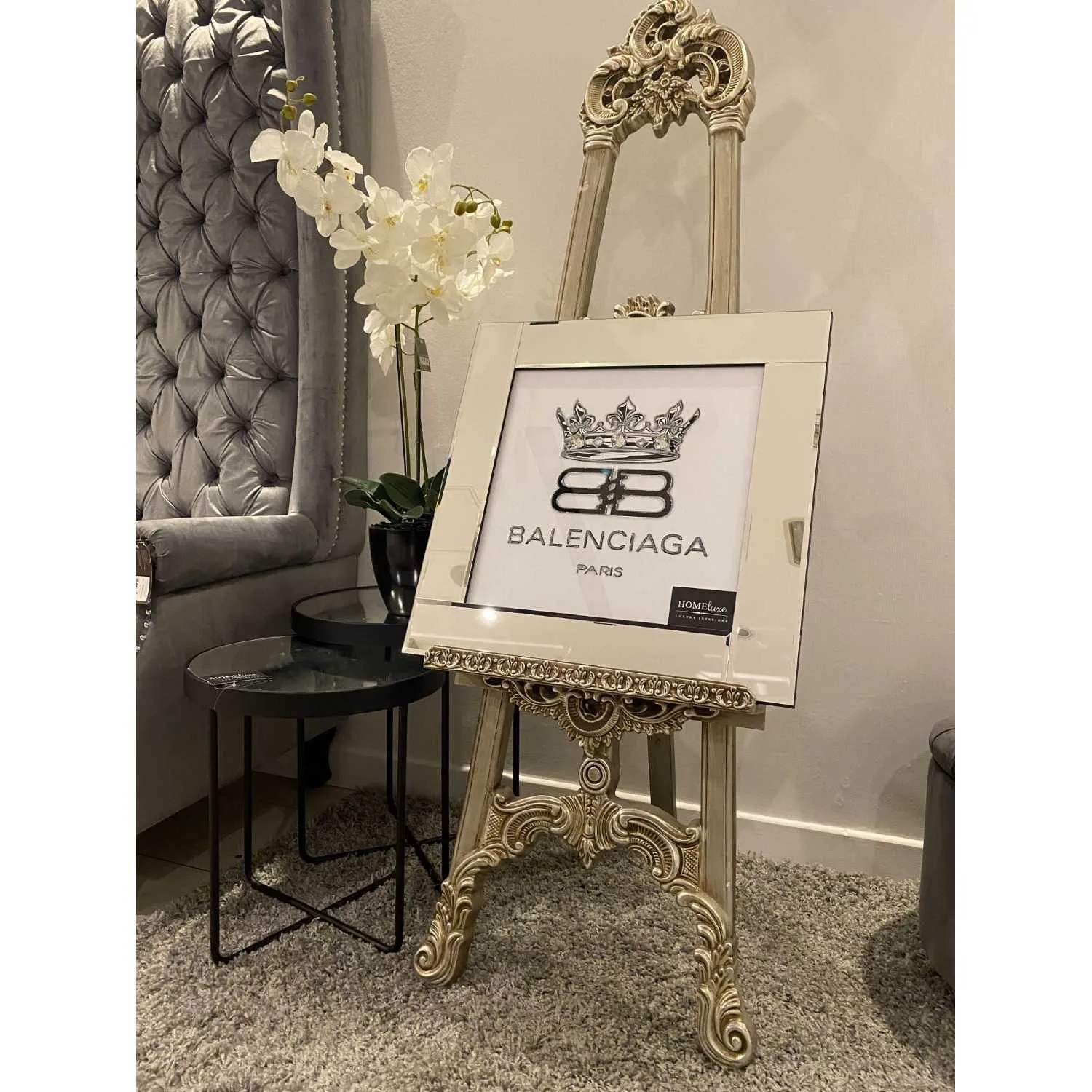 Crown Balenciaga Black Crystal Wall Art Mirror Frame