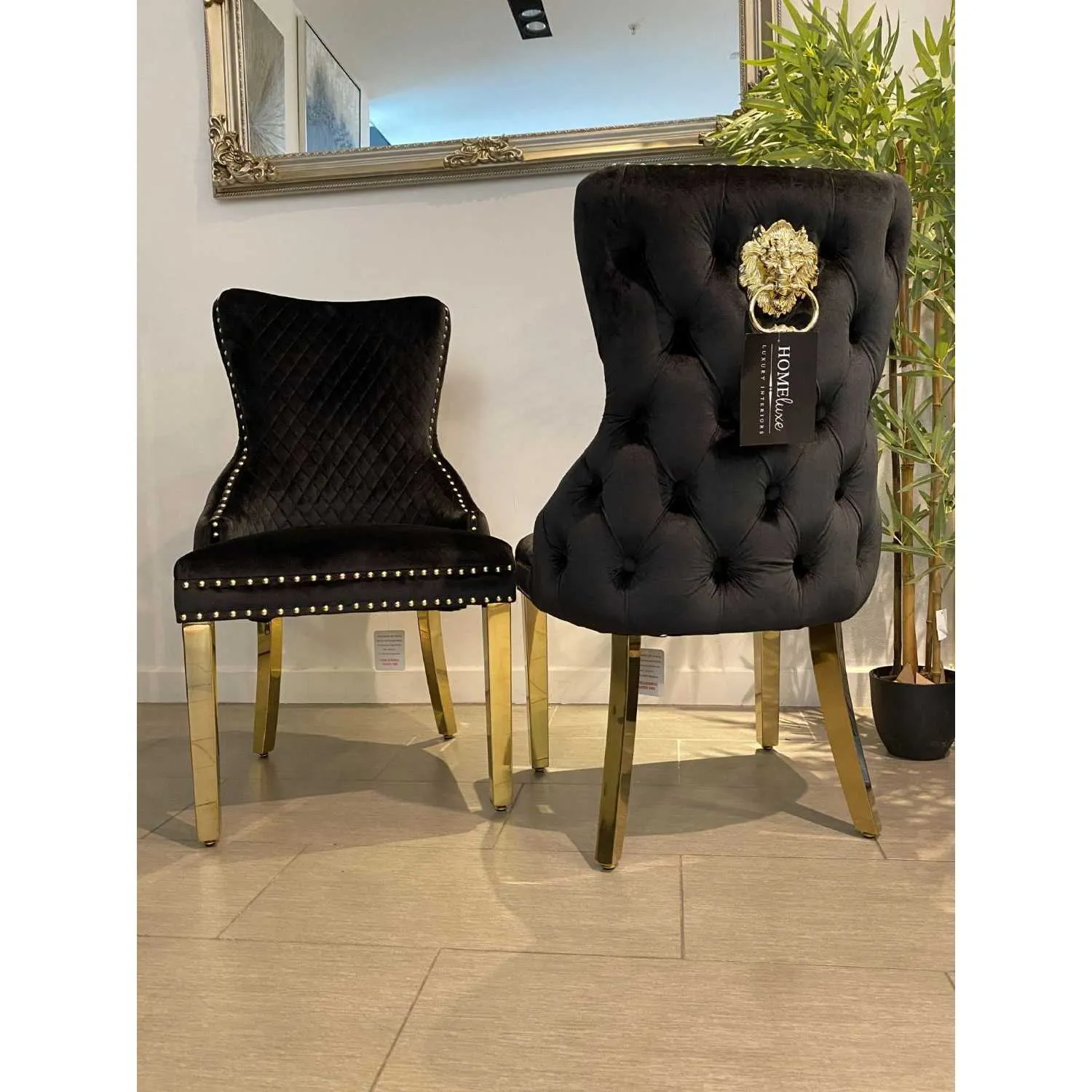 Set Of 2 Black Victoria Dining Chairs With Gold Legs