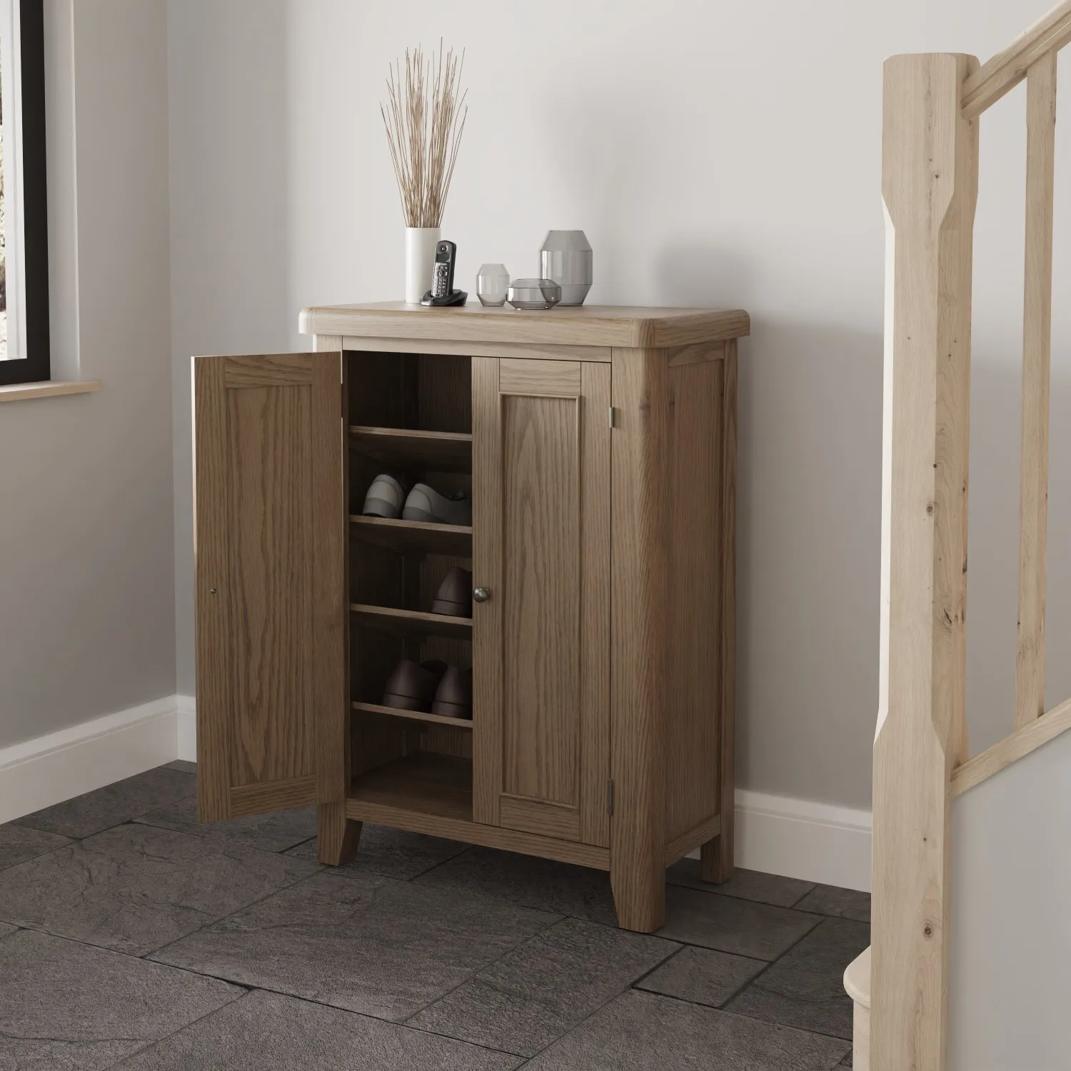 Solid oak store shoe cabinet