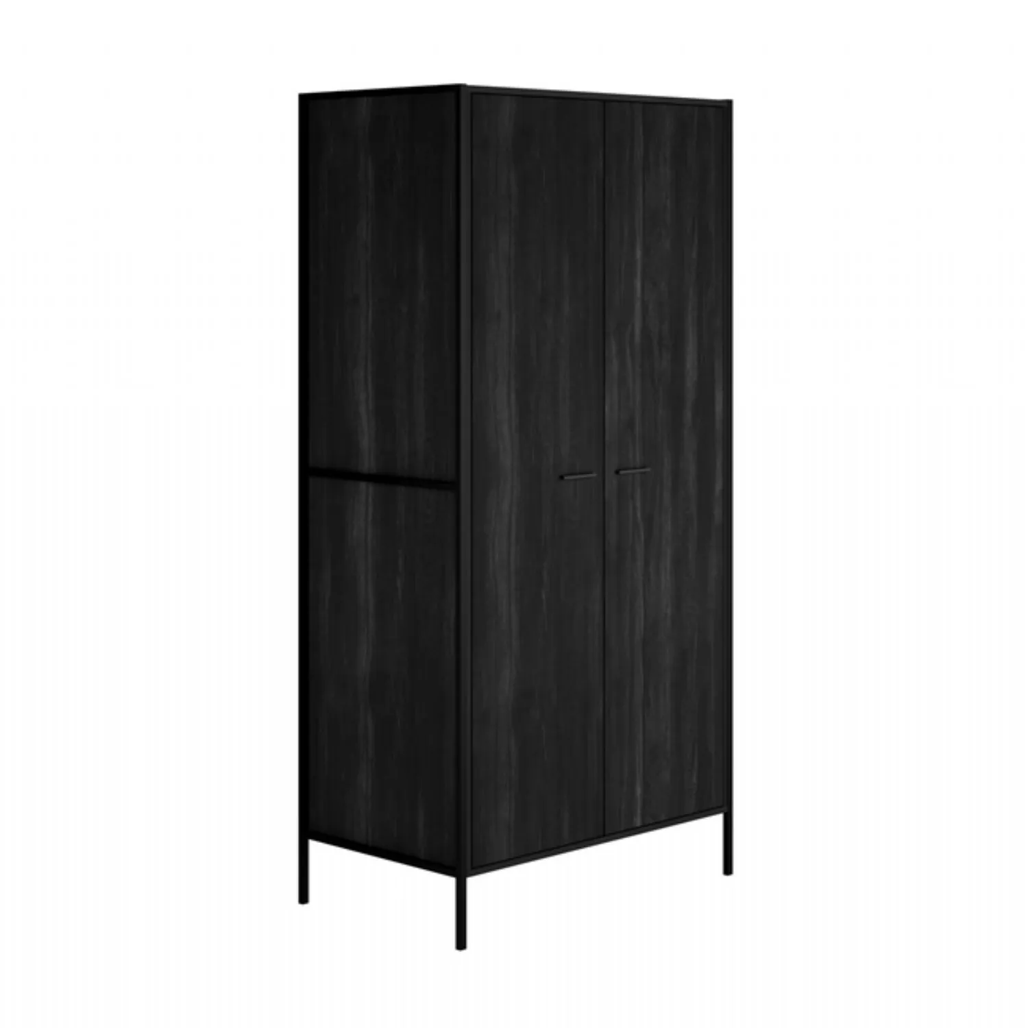 Black Wood 2 Door Double Wardrobe Black Metal Frame