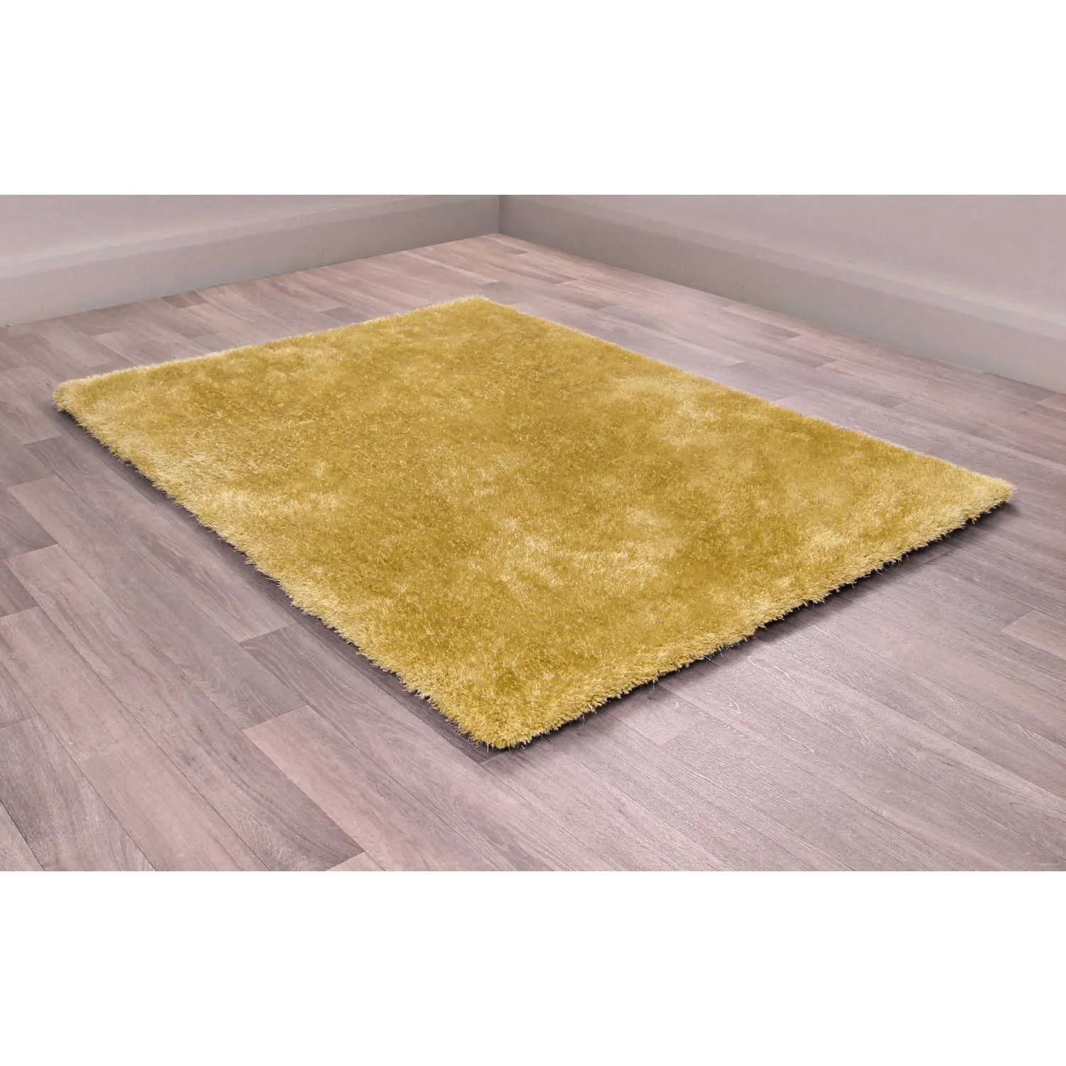 Indigo Plain Ochre Yellow Modern Style Polyester Shaggy Rug 160 x 230