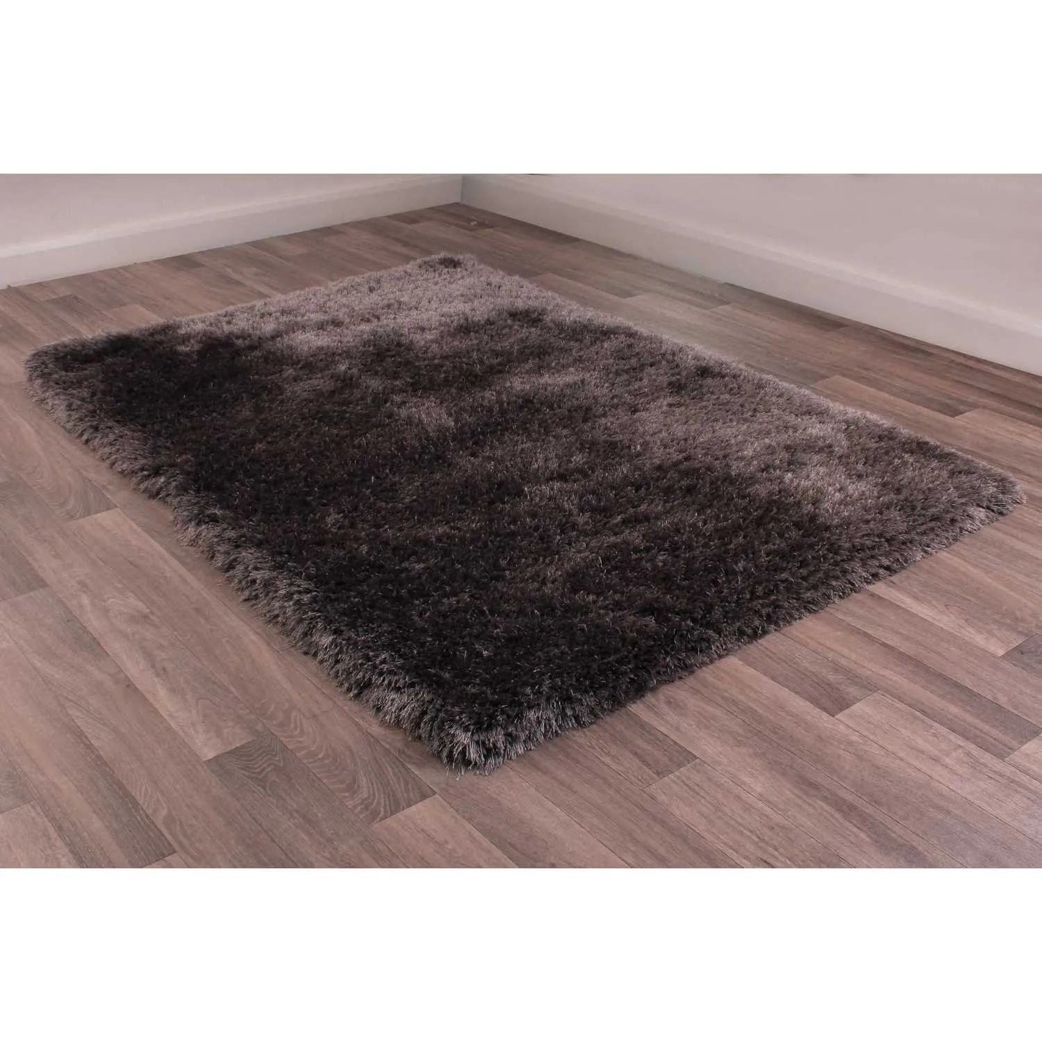 Mayfair Plain Grey Modern Polyester Shaggy Rectangular Hand Made Floor Rug 160x230cm