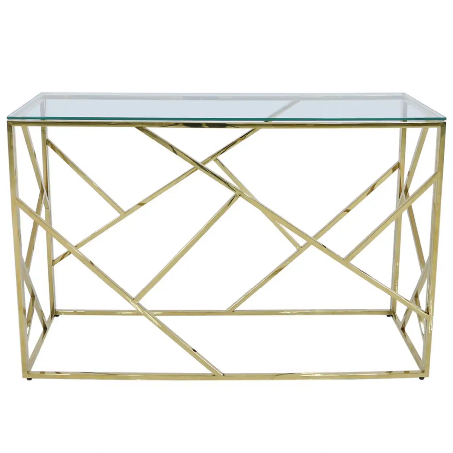 Ajax Gold Metal Console Table Glass Top