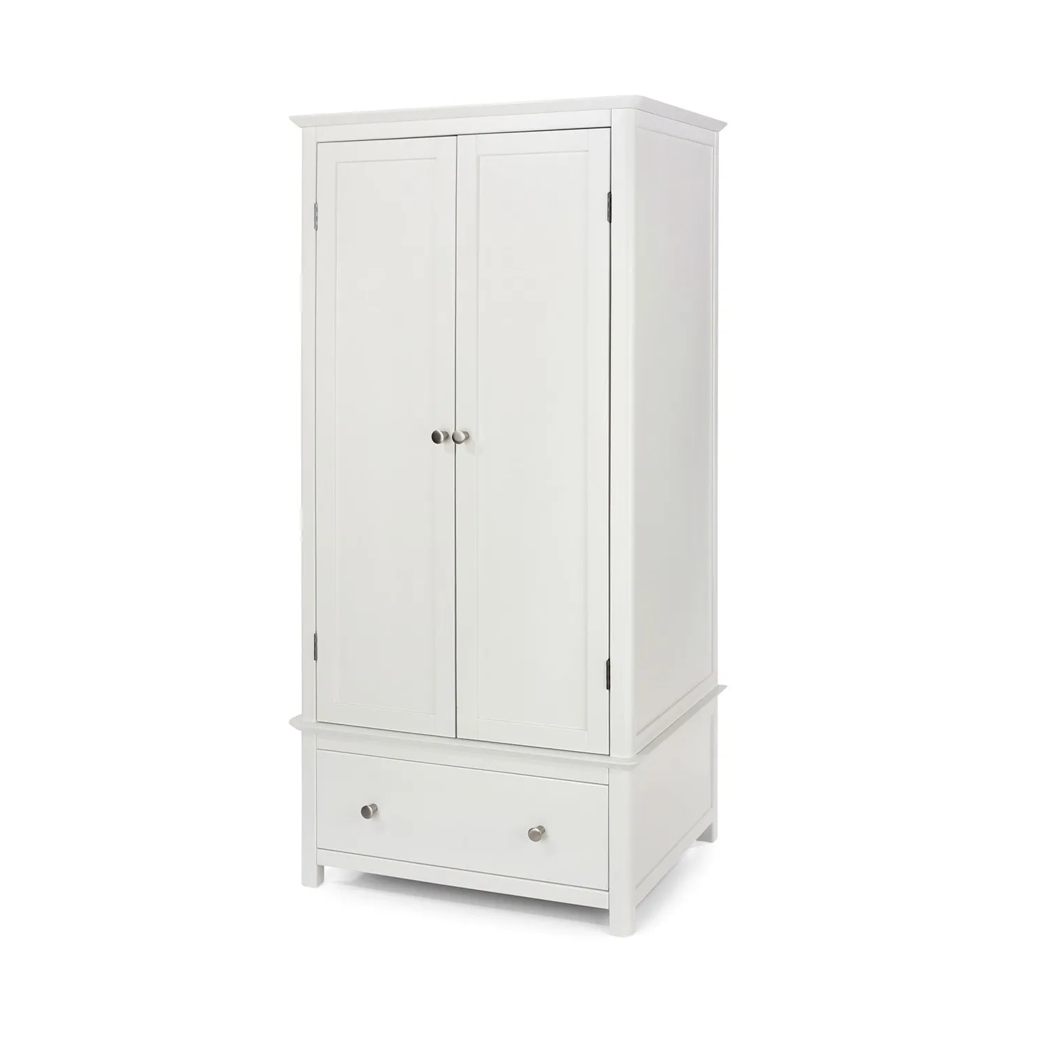 White Painted Modern Double Combi Wardrobe with Drawer