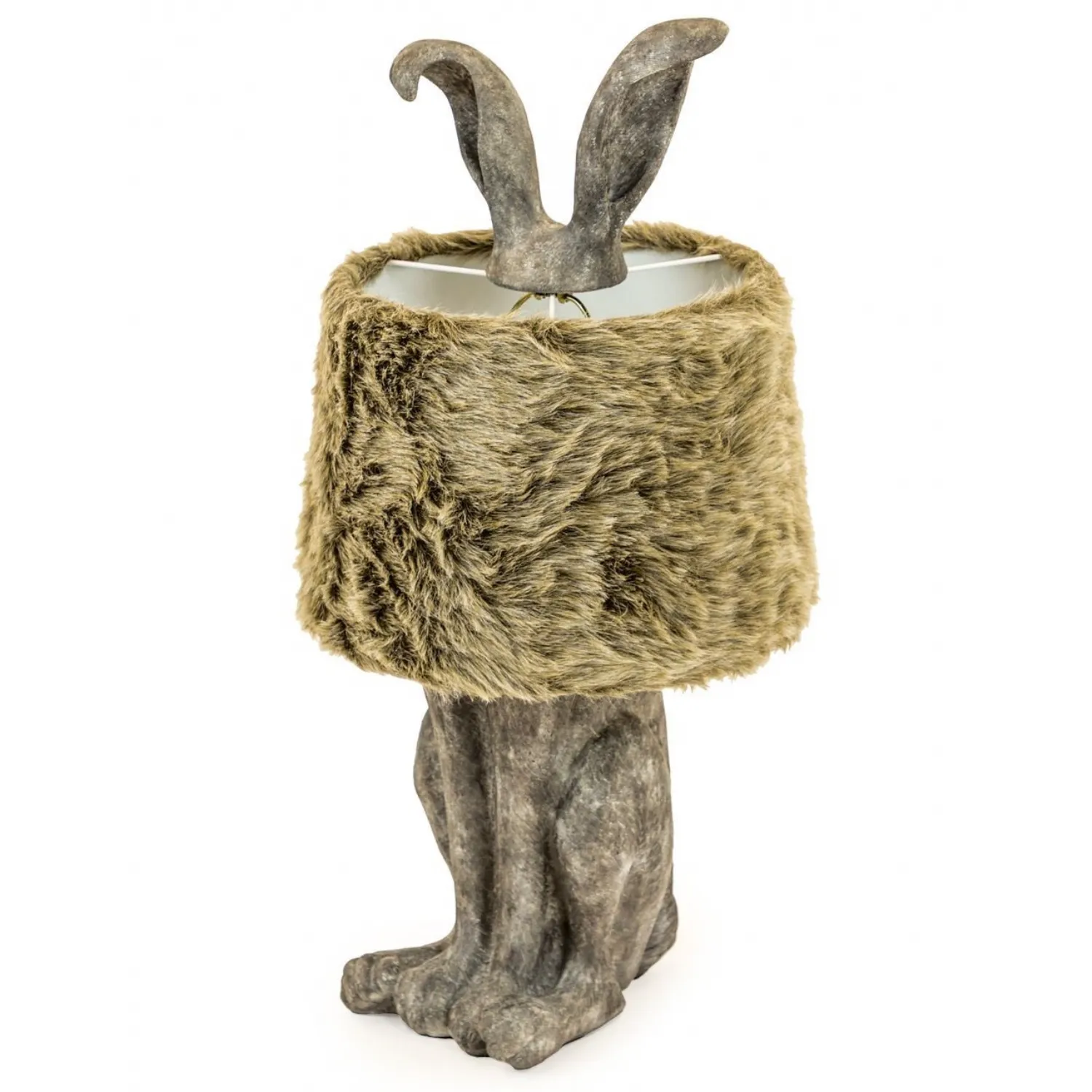 Rabbit Ears Table Lamp with Grey Fur Shade